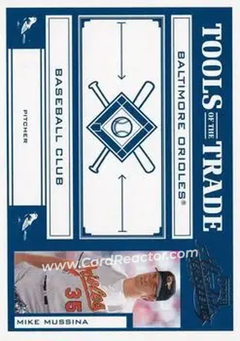 2004 Playoff Absolute Memorabilia - Tools of the Trade Blue #TT-97 - Mike Mussina - Baltimore Orioles - Front 2004 Playoff Absolute Memorabilia - Tools of the Trade Blue #TT-97 - Mike Mussina - Baltimore Orioles - Front