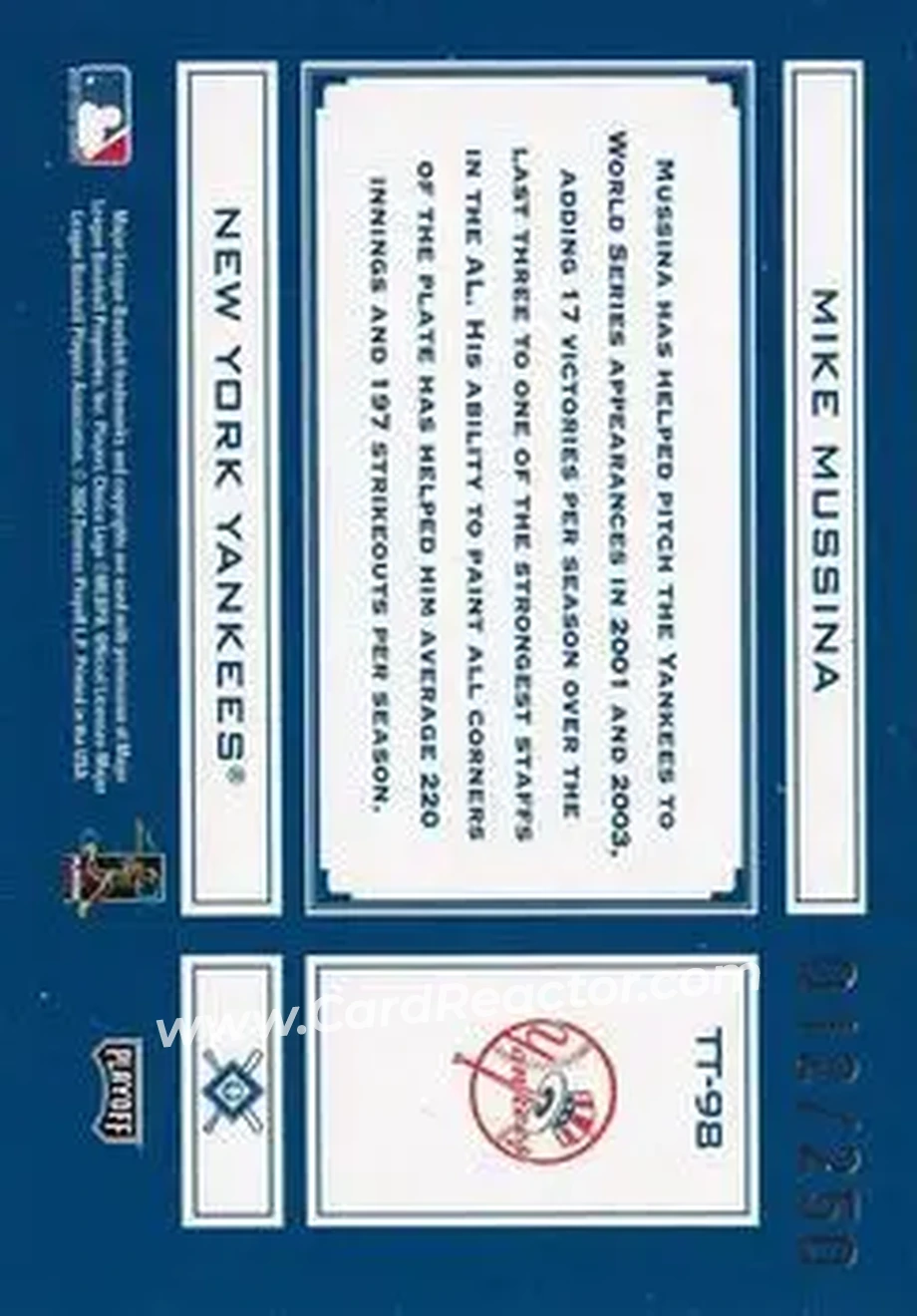2004 Playoff Absolute Memorabilia - Tools of the Trade Blue #TT-98 - Mike Mussina - New York Yankees - Back