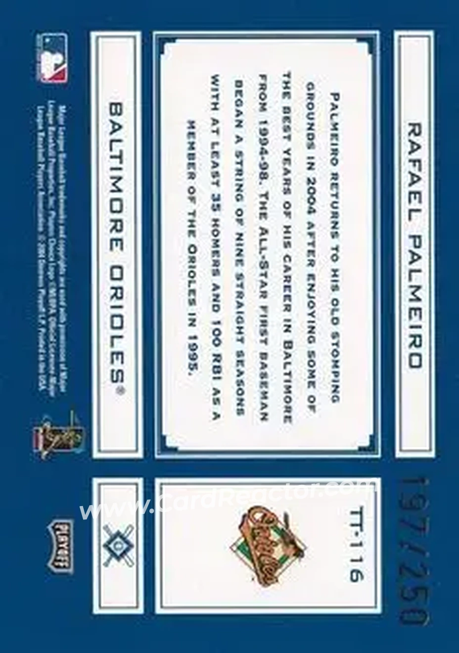 2004 Playoff Absolute Memorabilia - Tools of the Trade Blue #TT-116 - Rafael Palmeiro - Baltimore Orioles - Back