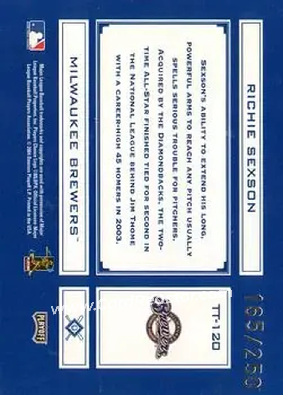2004 Playoff Absolute Memorabilia - Tools of the Trade Blue #TT-120 - Richie Sexson - Milwaukee Brewers - Back