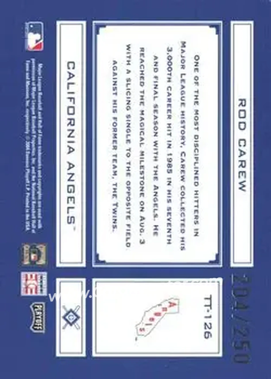 2004 Playoff Absolute Memorabilia - Tools of the Trade Blue #TT-126 - Rod Carew - California Angels - Back