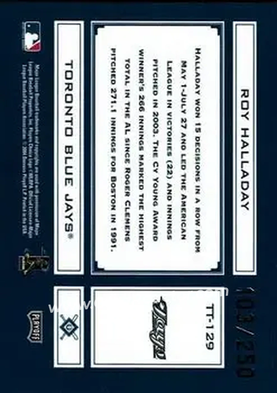 2004 Playoff Absolute Memorabilia - Tools of the Trade Blue #TT-129 - Roy Halladay - Toronto Blue Jays - Back