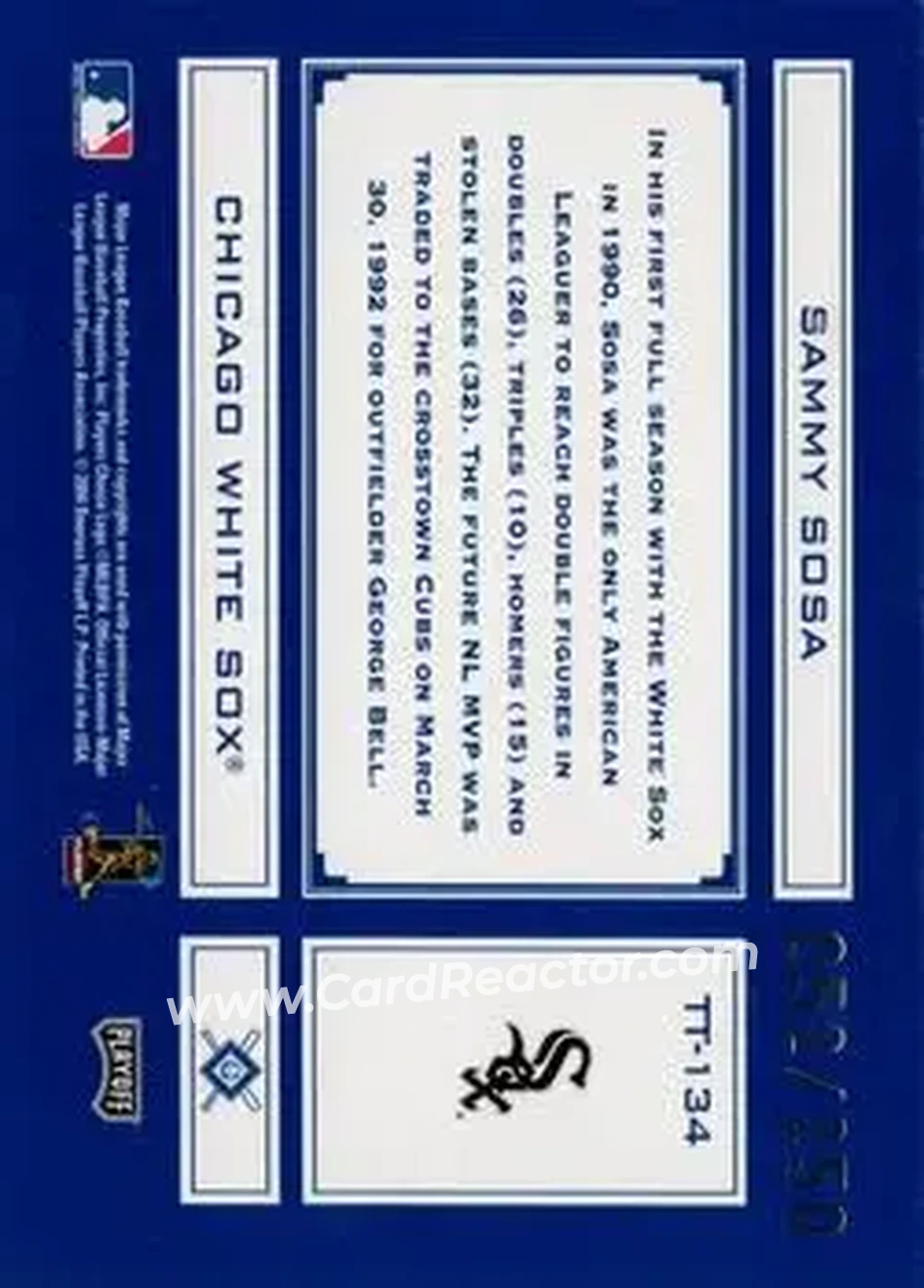 2004 Playoff Absolute Memorabilia - Tools of the Trade Blue #TT-134 - Sammy Sosa - Chicago White Sox - Back