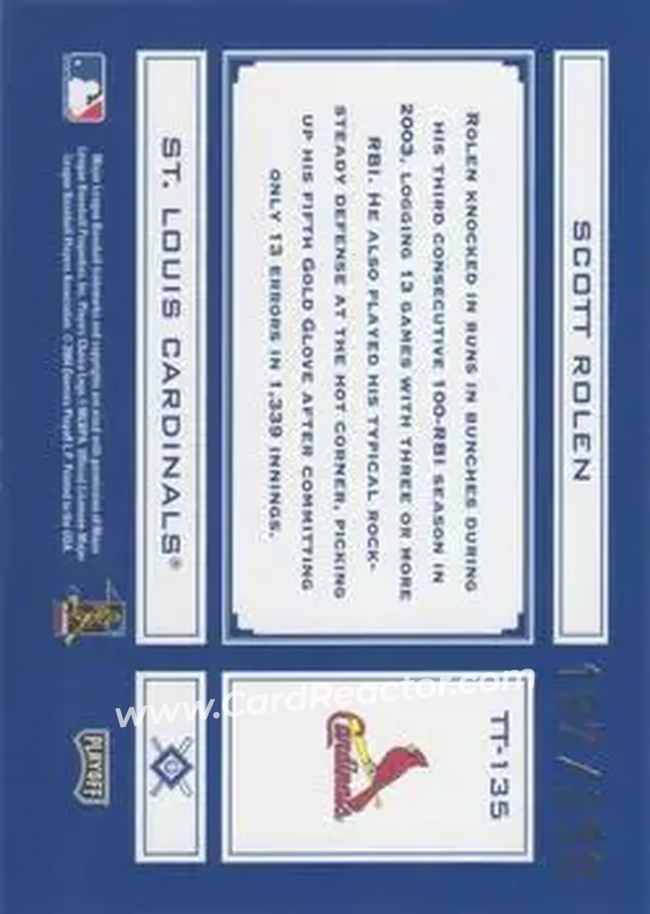 2004 Playoff Absolute Memorabilia - Tools of the Trade Blue #TT-135 - Scott Rolen - St. Louis Cardinals - Back