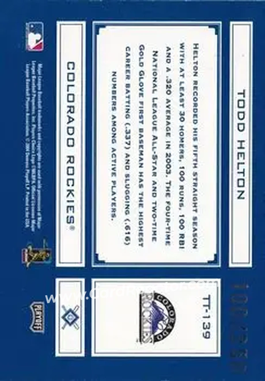 2004 Playoff Absolute Memorabilia - Tools of the Trade Blue #TT-139 - Todd Helton - Colorado Rockies - Back