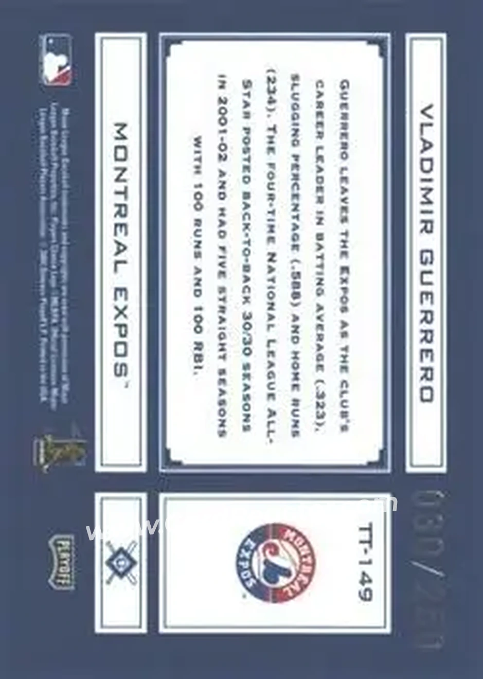 2004 Playoff Absolute Memorabilia - Tools of the Trade Blue #TT-149 - Vladimir Guerrero - Montreal Expos - Back