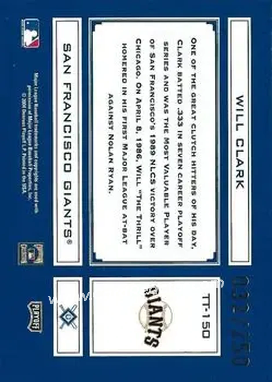 2004 Playoff Absolute Memorabilia - Tools of the Trade Blue #TT-150 - Will Clark - San Francisco Giants - Back