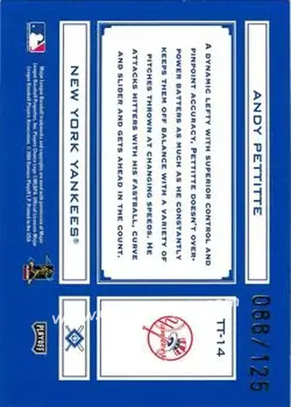 2004 Playoff Absolute Memorabilia - Tools of the Trade Blue Spectrum #TT-14 - Andy Pettitte - New York Yankees - Back