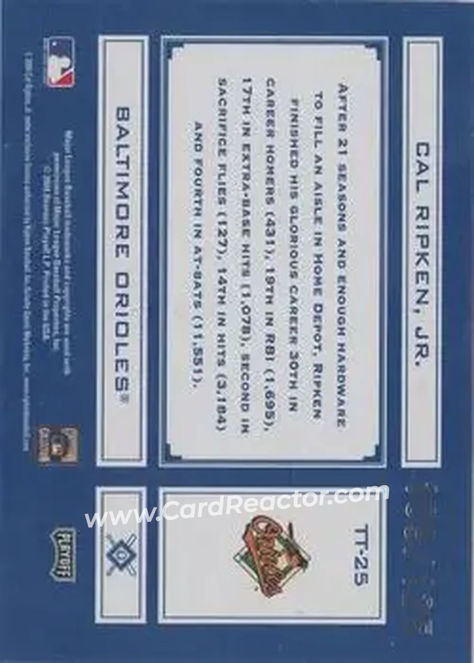 2004 Playoff Absolute Memorabilia - Tools of the Trade Blue Spectrum #TT-25 - Cal Ripken - Baltimore Orioles - Back