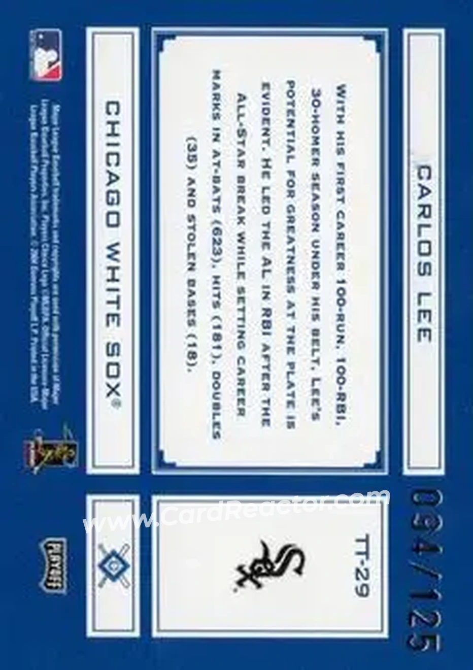 2004 Playoff Absolute Memorabilia - Tools of the Trade Blue Spectrum #TT-29 - Carlos Lee - Chicago White Sox - Back
