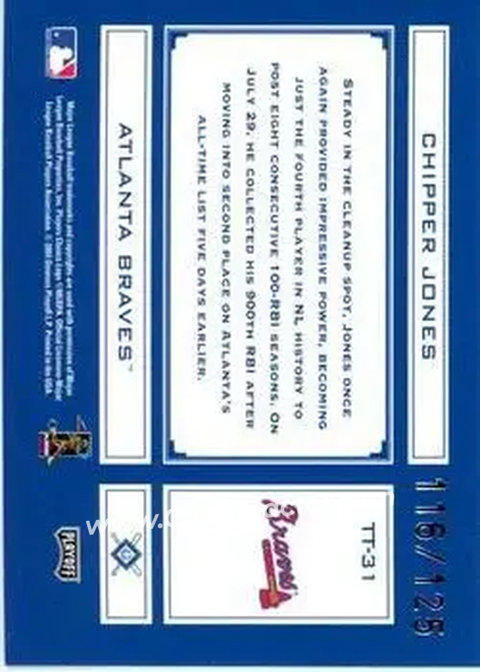 2004 Playoff Absolute Memorabilia - Tools of the Trade Blue Spectrum #TT-31 - Chipper Jones - Atlanta Braves - Back