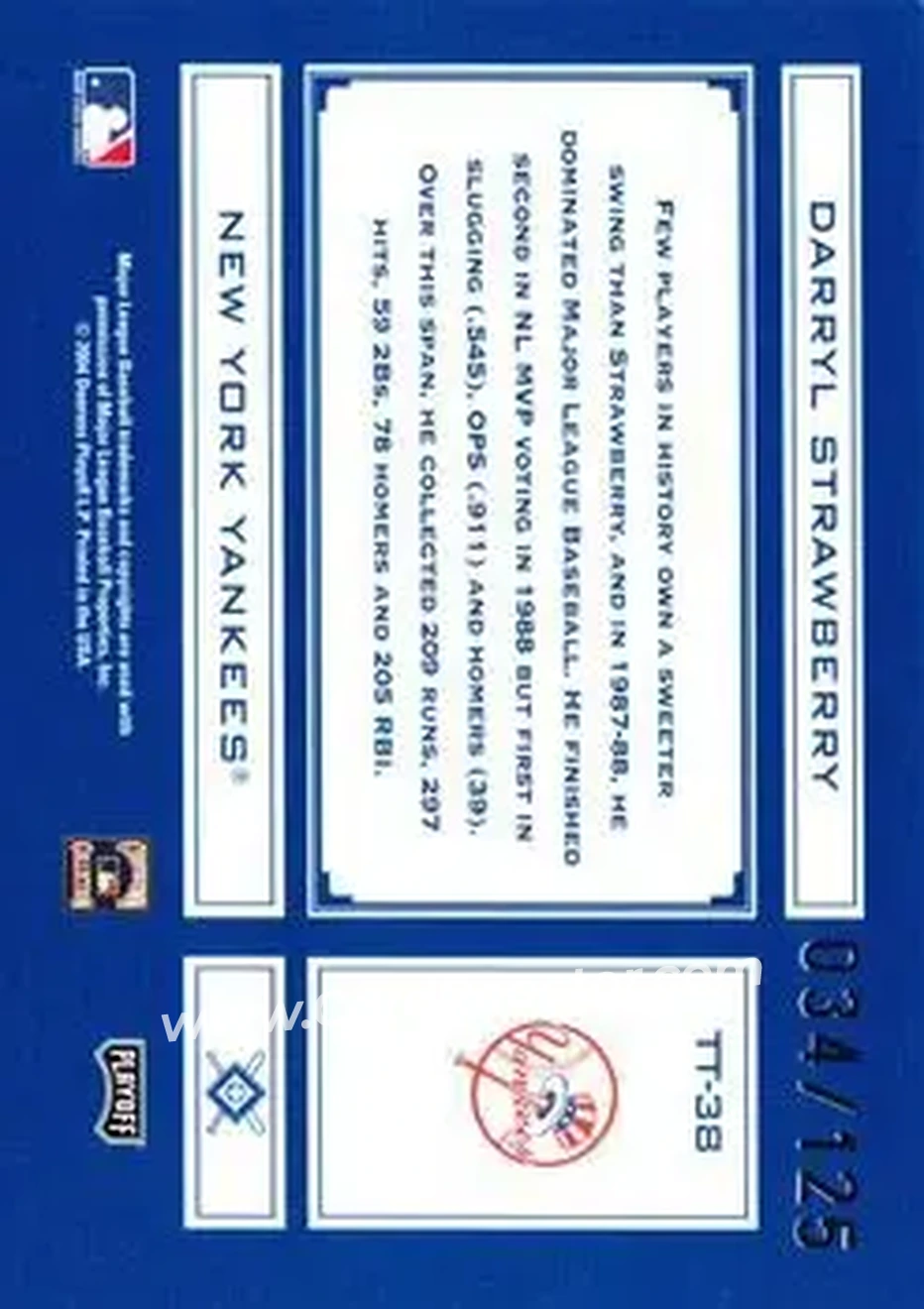 2004 Playoff Absolute Memorabilia - Tools of the Trade Blue Spectrum #TT-38 - Darryl Strawberry - New York Yankees - Back