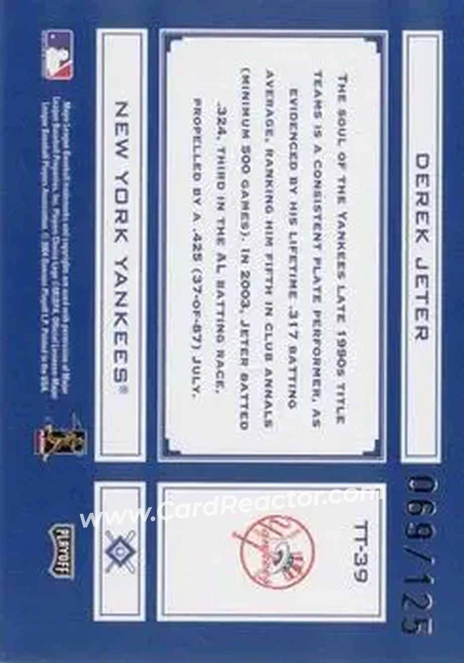 2004 Playoff Absolute Memorabilia - Tools of the Trade Blue Spectrum #TT-39 - Derek Jeter - New York Yankees - Back