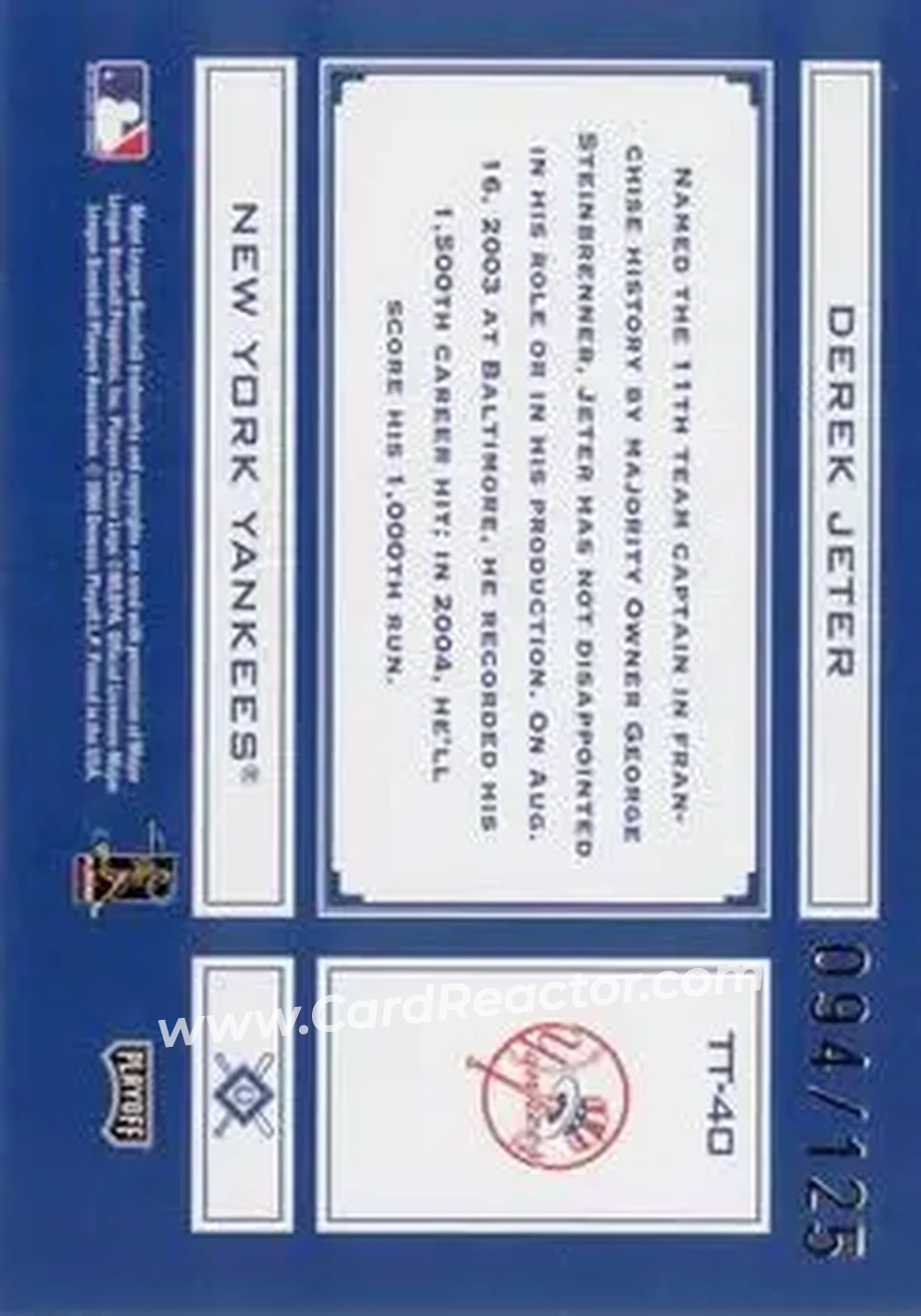2004 Playoff Absolute Memorabilia - Tools of the Trade Blue Spectrum #TT-40 - Derek Jeter - New York Yankees - Back