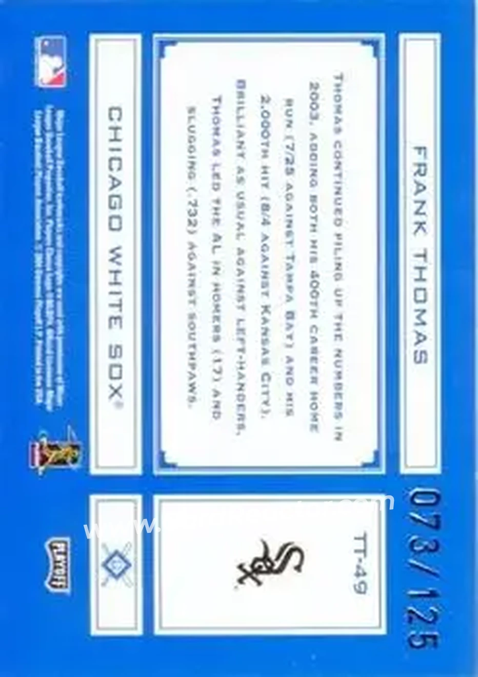 2004 Playoff Absolute Memorabilia - Tools of the Trade Blue Spectrum #TT-49 - Frank Thomas - Chicago White Sox - Back