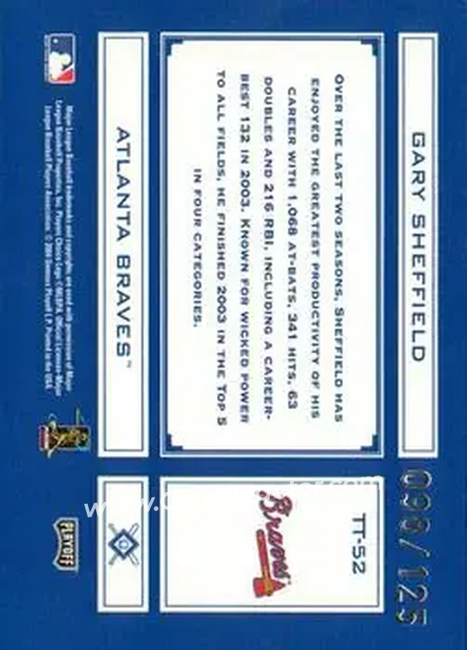 2004 Playoff Absolute Memorabilia - Tools of the Trade Blue Spectrum #TT-52 - Gary Sheffield - Atlanta Braves - Back