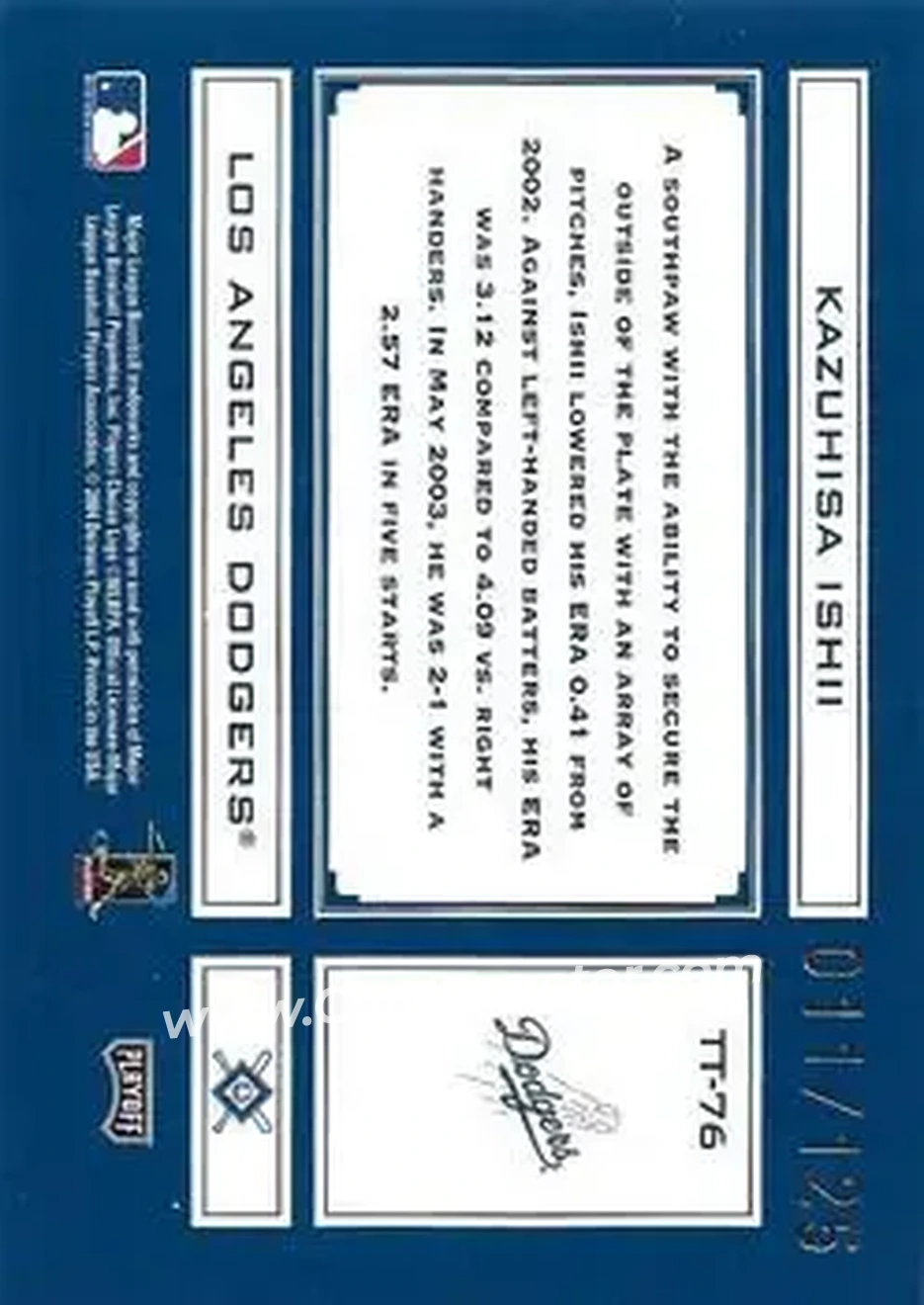 2004 Playoff Absolute Memorabilia - Tools of the Trade Blue Spectrum #TT-76 - Kazuhisa Ishii - Los Angeles Dodgers - Back