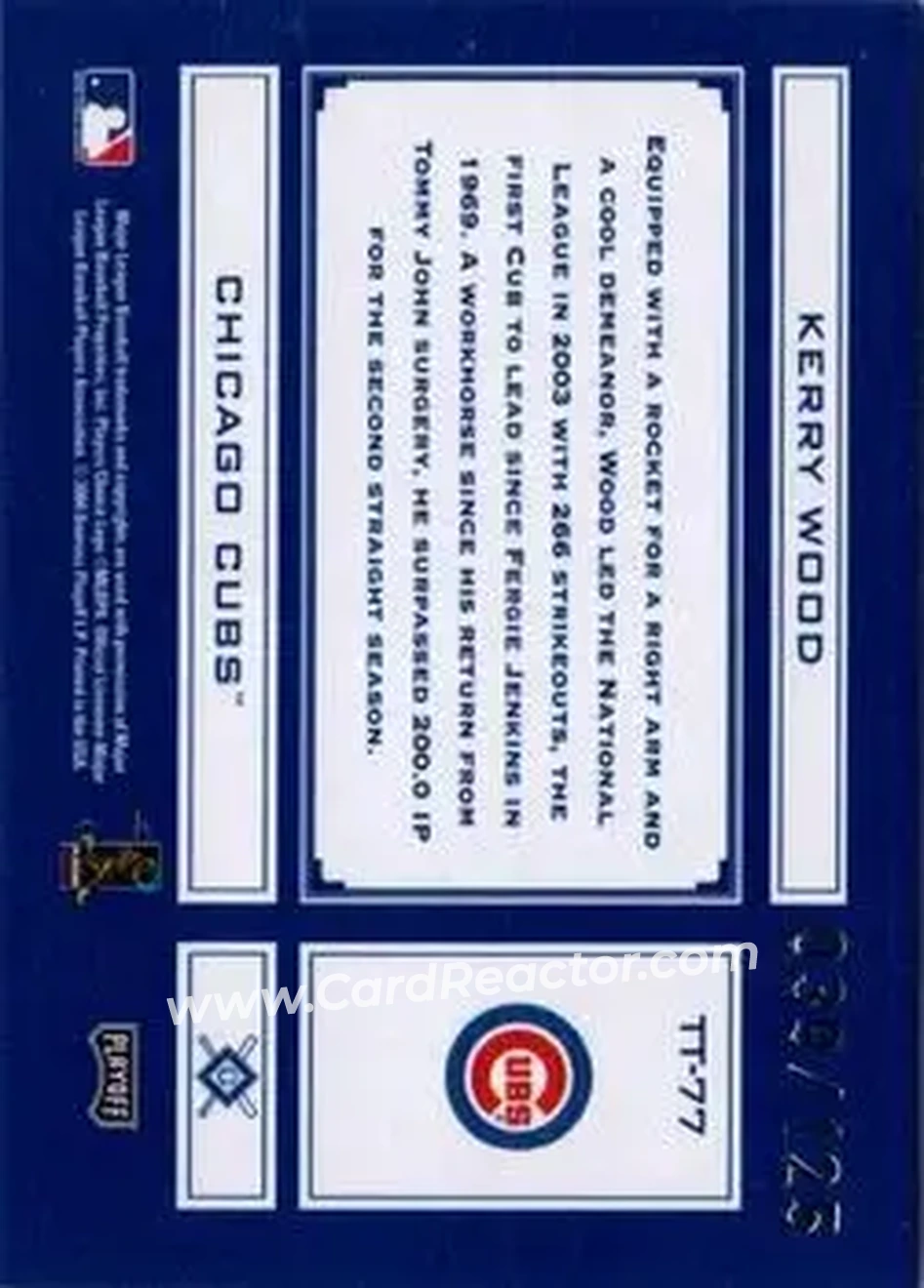 2004 Playoff Absolute Memorabilia - Tools of the Trade Blue Spectrum #TT-77 - Kerry Wood - Chicago Cubs - Back