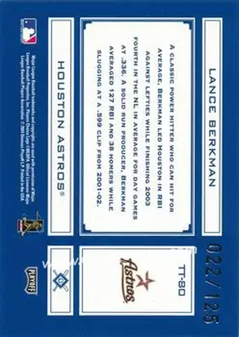2004 Playoff Absolute Memorabilia - Tools of the Trade Blue Spectrum #TT-80 - Lance Berkman - Houston Astros - Back 2004 Playoff Absolute Memorabilia - Tools of the Trade Blue Spectrum #TT-80 - Lance Berkman - Houston Astros - Back