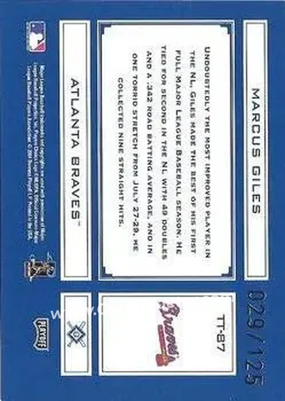 2004 Playoff Absolute Memorabilia - Tools of the Trade Blue Spectrum #TT-87 - Marcus Giles - Atlanta Braves - Back