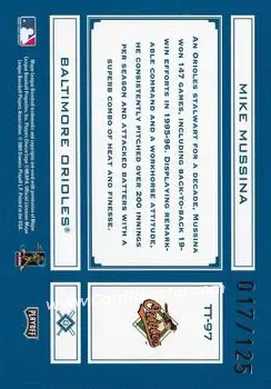 2004 Playoff Absolute Memorabilia - Tools of the Trade Blue Spectrum #TT-97 - Mike Mussina - Baltimore Orioles - Back