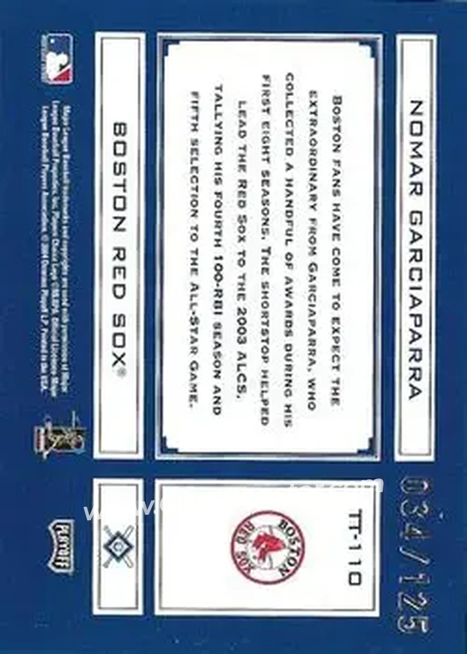 2004 Playoff Absolute Memorabilia - Tools of the Trade Blue Spectrum #TT-110 - Nomar Garciaparra - Boston Red Sox - Back