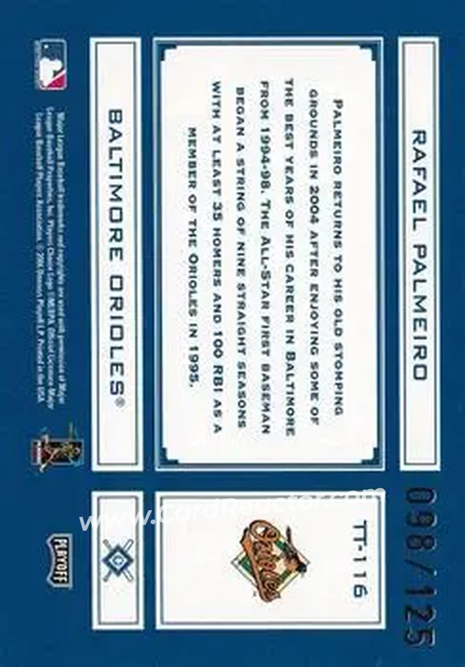 2004 Playoff Absolute Memorabilia - Tools of the Trade Blue Spectrum #TT-116 - Rafael Palmeiro - Baltimore Orioles - Back