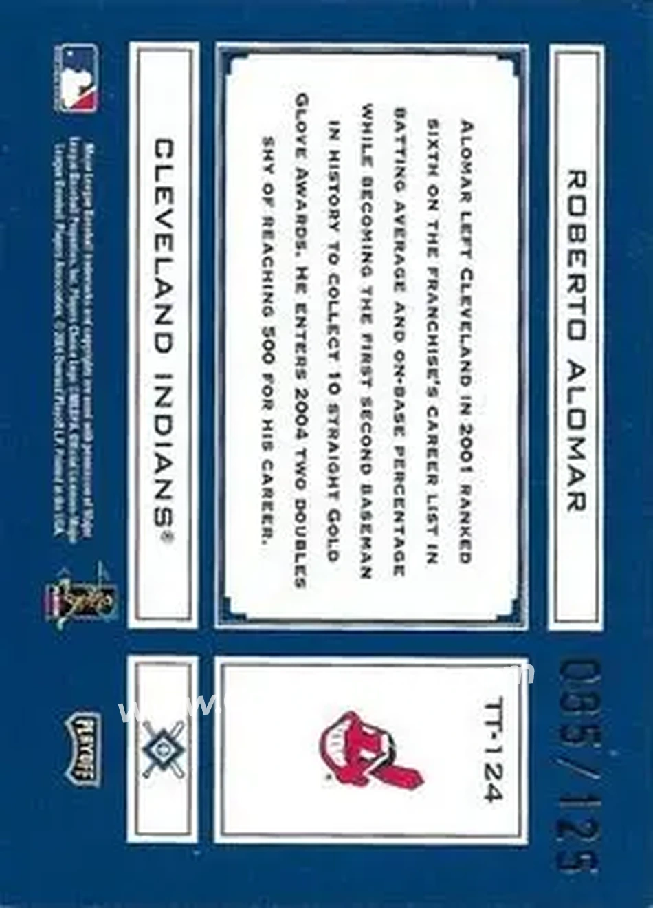 2004 Playoff Absolute Memorabilia - Tools of the Trade Blue Spectrum #TT-124 - Roberto Alomar - Cleveland Indians - Back 2004 Playoff Absolute Memorabilia - Tools of the Trade Blue Spectrum #TT-124 - Roberto Alomar - Cleveland Indians - Back