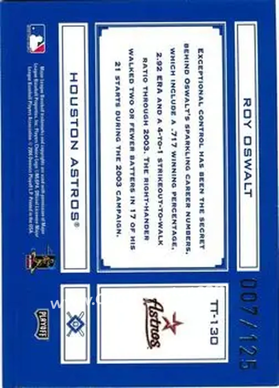 2004 Playoff Absolute Memorabilia - Tools of the Trade Blue Spectrum #TT-130 - Roy Oswalt - Houston Astros - Back