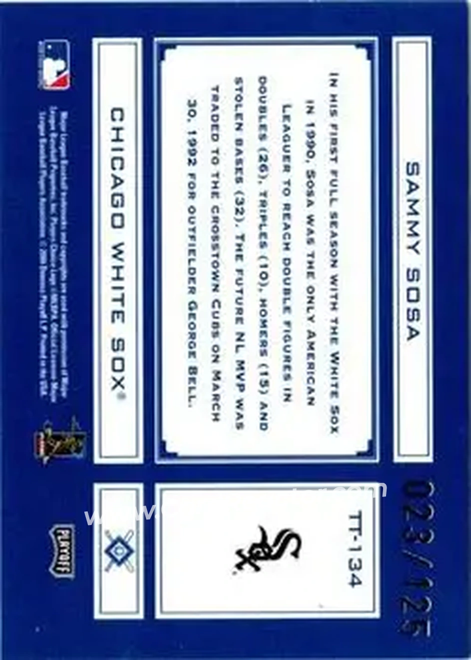 2004 Playoff Absolute Memorabilia - Tools of the Trade Blue Spectrum #TT-134 - Sammy Sosa - Chicago White Sox - Back