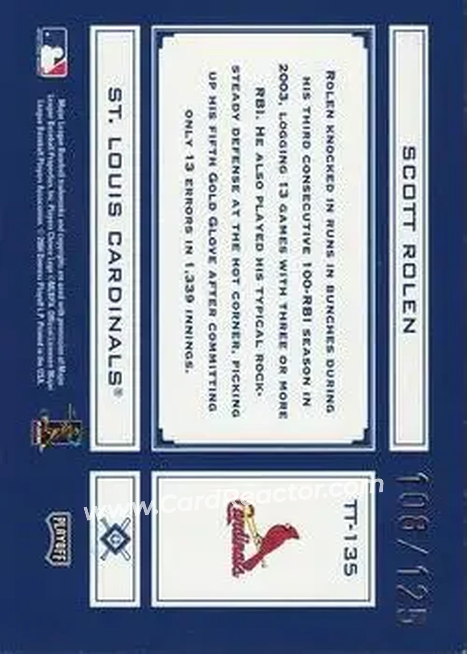 2004 Playoff Absolute Memorabilia - Tools of the Trade Blue Spectrum #TT-135 - Scott Rolen - St. Louis Cardinals - Back