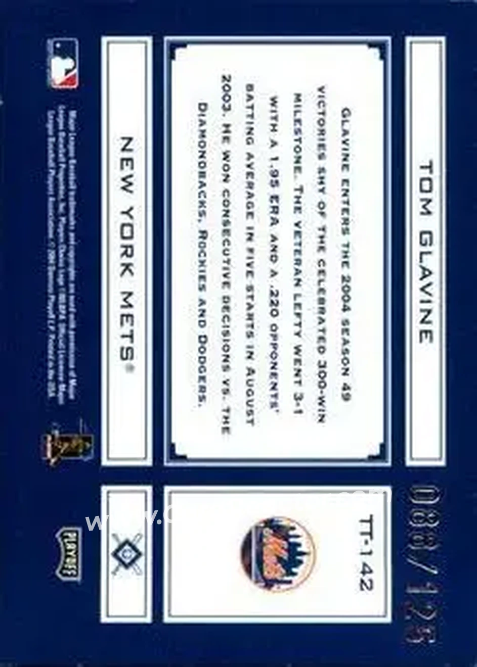 2004 Playoff Absolute Memorabilia - Tools of the Trade Blue Spectrum #TT-142 - Tom Glavine - New York Mets - Back 2004 Playoff Absolute Memorabilia - Tools of the Trade Blue Spectrum #TT-142 - Tom Glavine - New York Mets - Back
