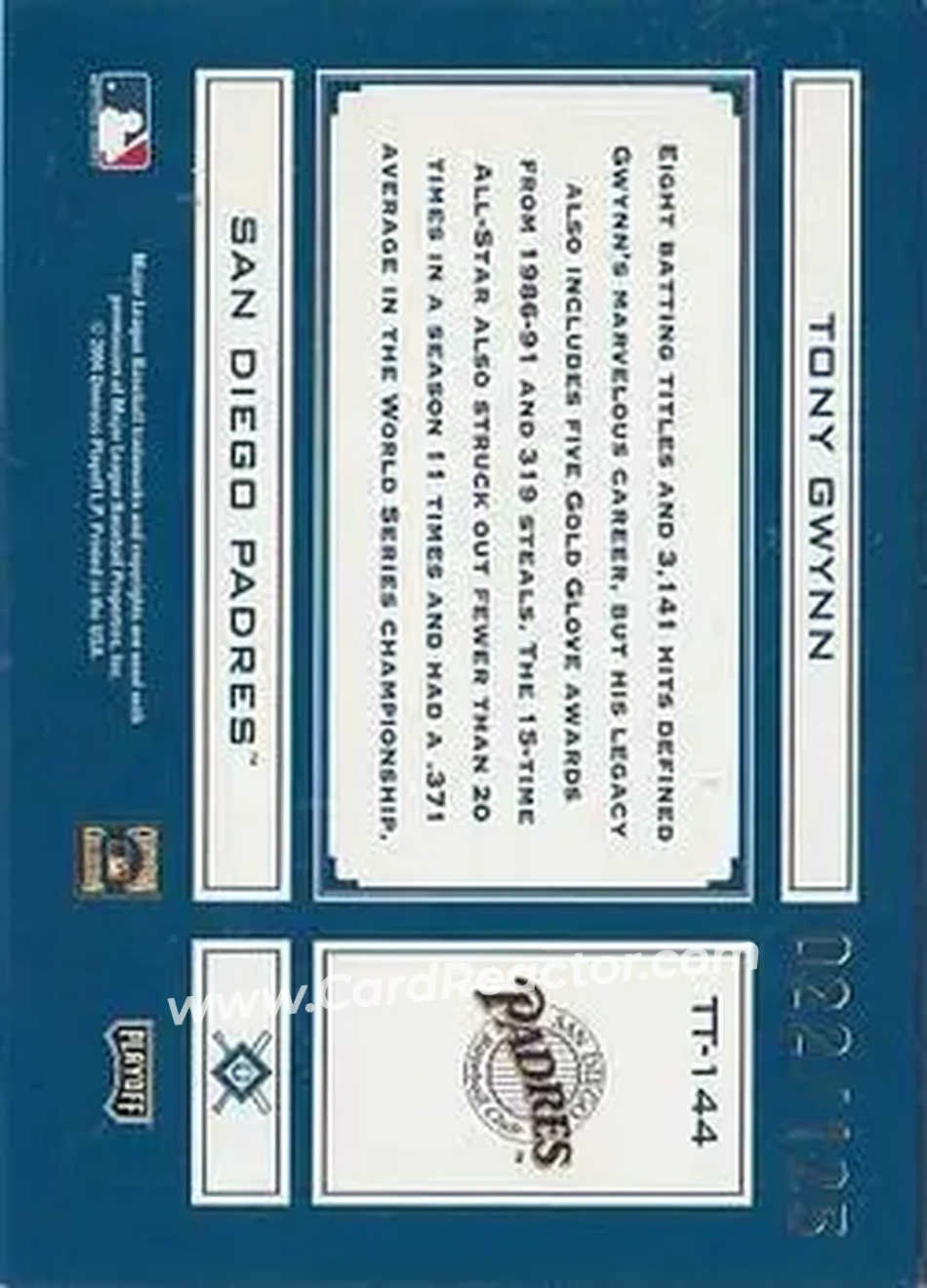 2004 Playoff Absolute Memorabilia - Tools of the Trade Blue Spectrum #TT-144 - Tony Gwynn - San Diego Padres - Back