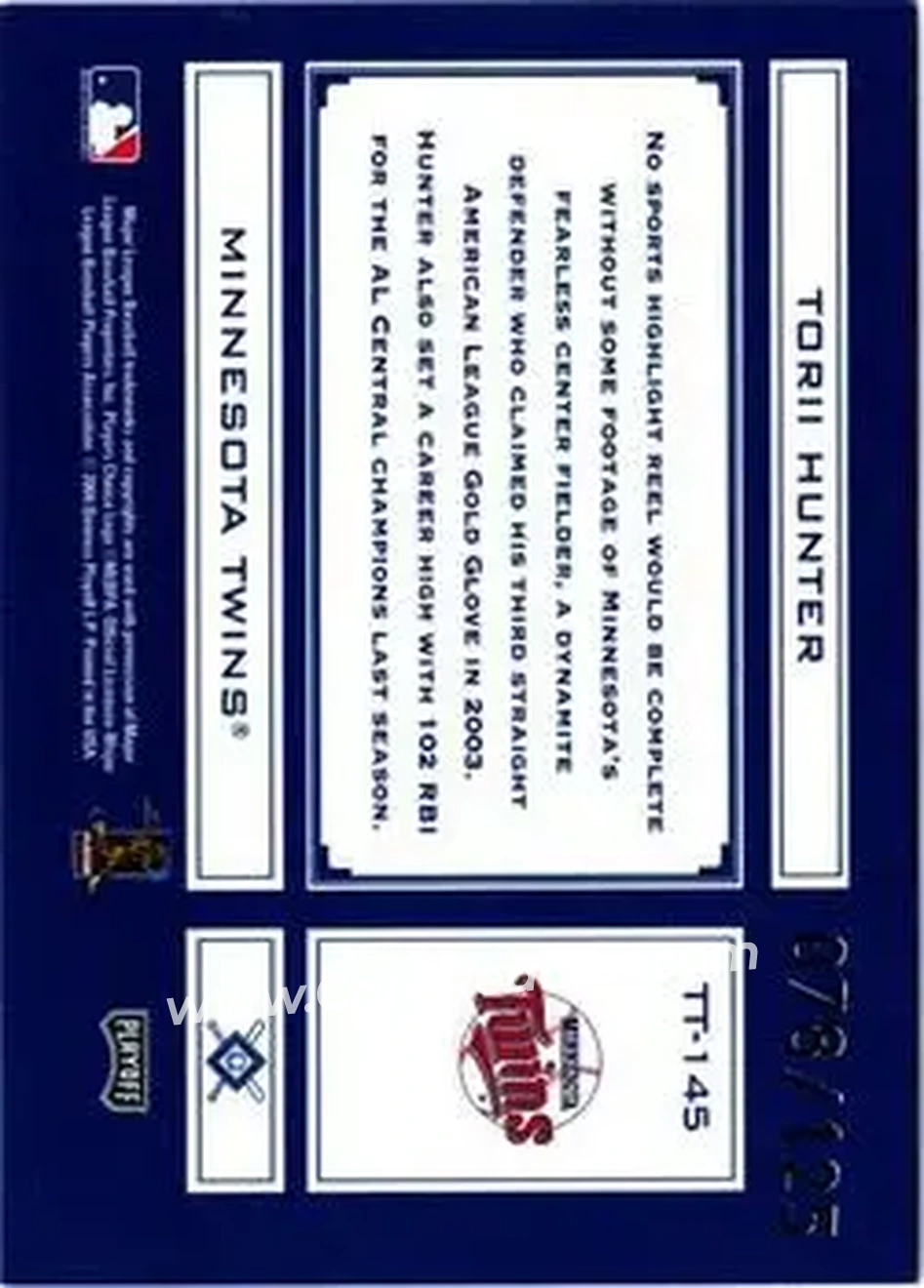 2004 Playoff Absolute Memorabilia - Tools of the Trade Blue Spectrum #TT-145 - Torii Hunter - Minnesota Twins - Back