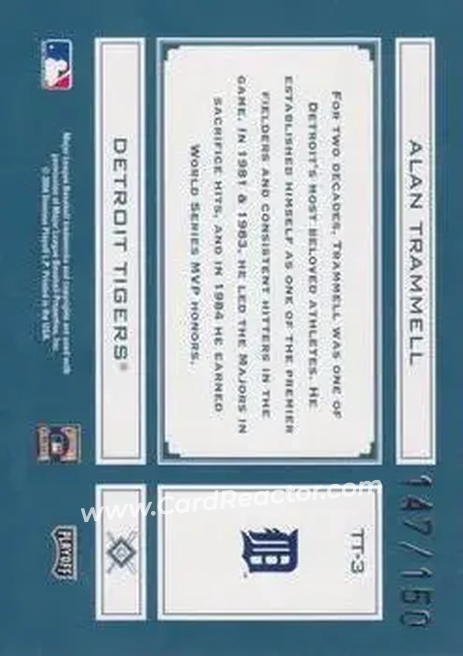 2004 Playoff Absolute Memorabilia - Tools of the Trade Green #TT-3 - Alan Trammell - Detroit Tigers - Back