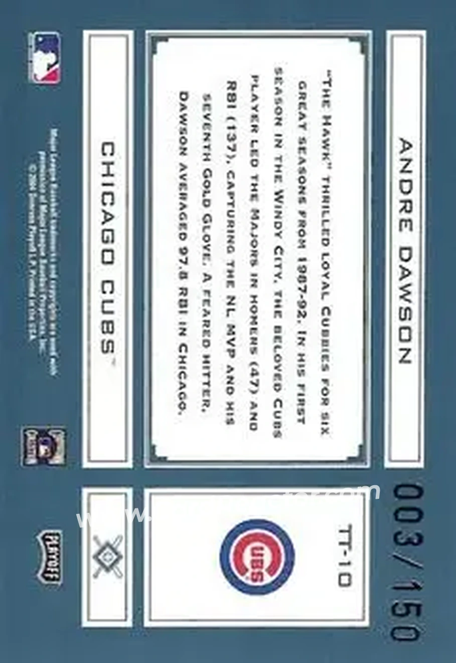 2004 Playoff Absolute Memorabilia - Tools of the Trade Green #TT-10 - Andre Dawson - Chicago Cubs - Back