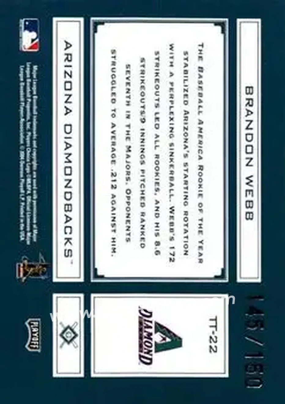 2004 Playoff Absolute Memorabilia - Tools of the Trade Green #TT-22 - Brandon Webb - Arizona Diamondbacks - Back