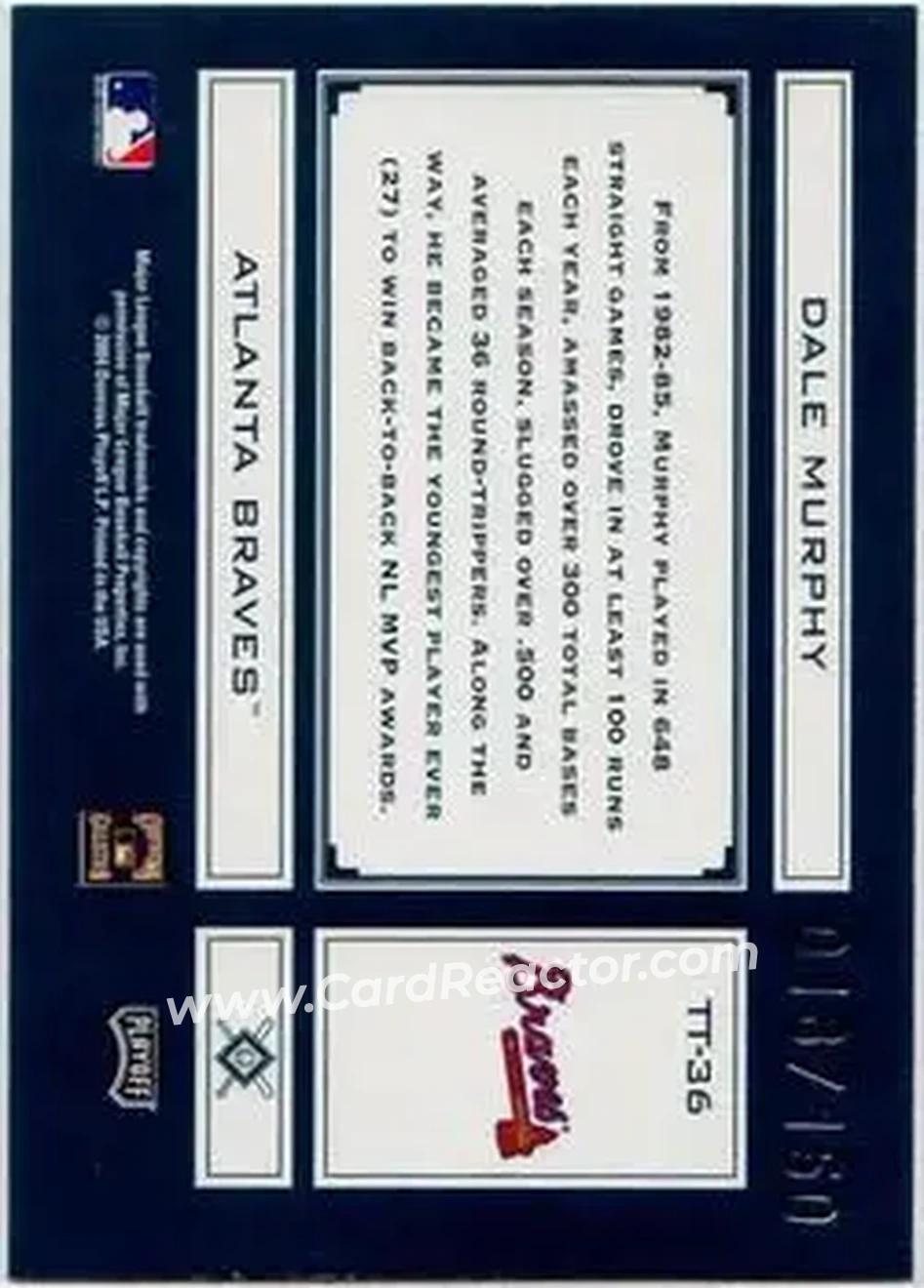 2004 Playoff Absolute Memorabilia - Tools of the Trade Green #TT-36 - Dale Murphy - Atlanta Braves - Back