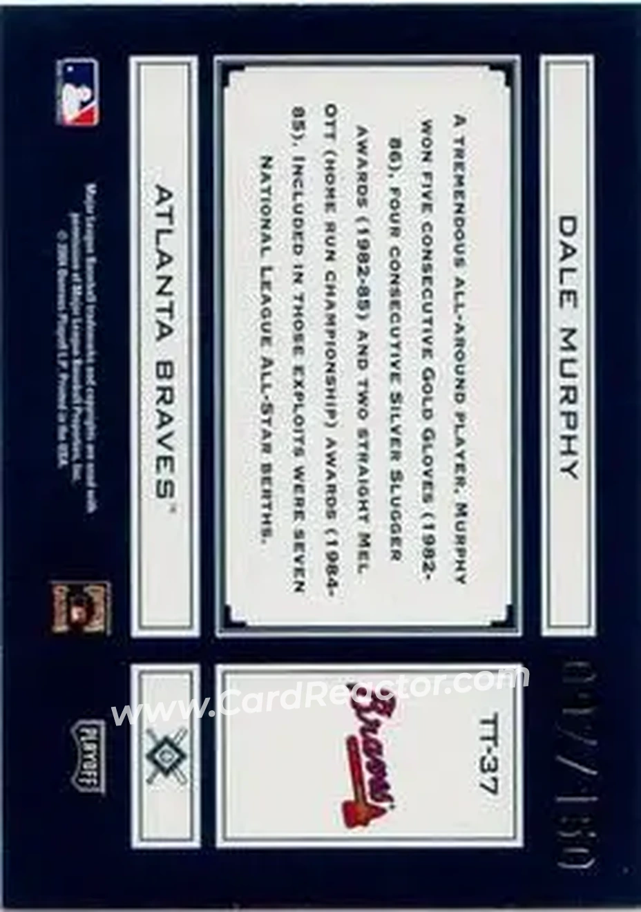 2004 Playoff Absolute Memorabilia - Tools of the Trade Green #TT-37 - Dale Murphy - Atlanta Braves - Back