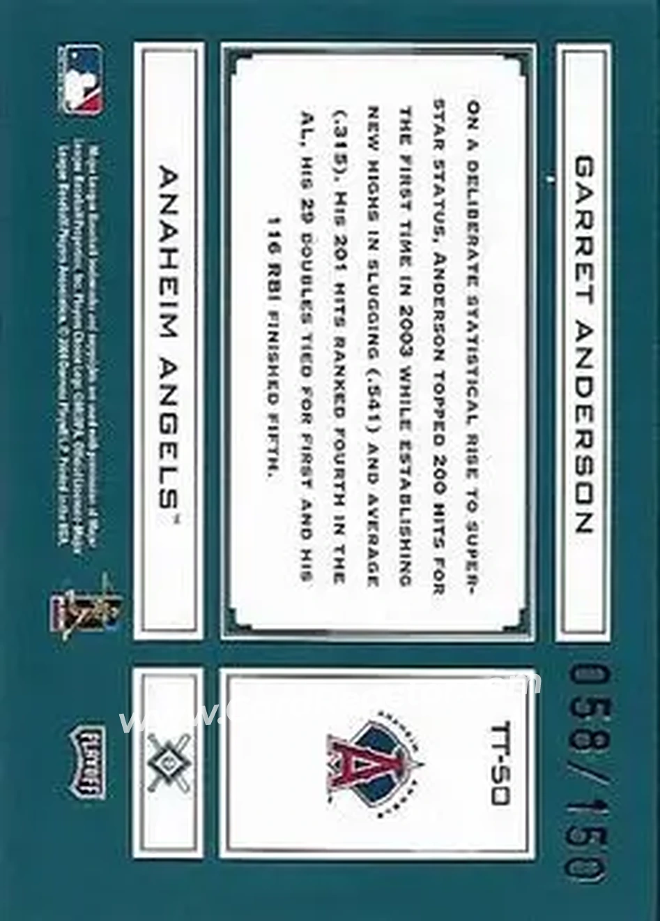 2004 Playoff Absolute Memorabilia - Tools of the Trade Green #TT-50 - Garret Anderson - Anaheim Angels - Back