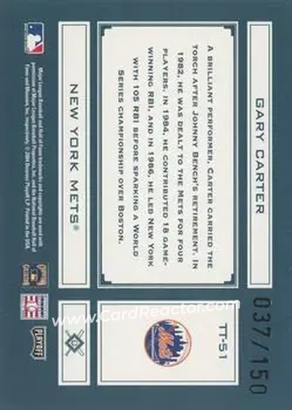 2004 Playoff Absolute Memorabilia - Tools of the Trade Green #TT-51 - Gary Carter - New York Mets - Back