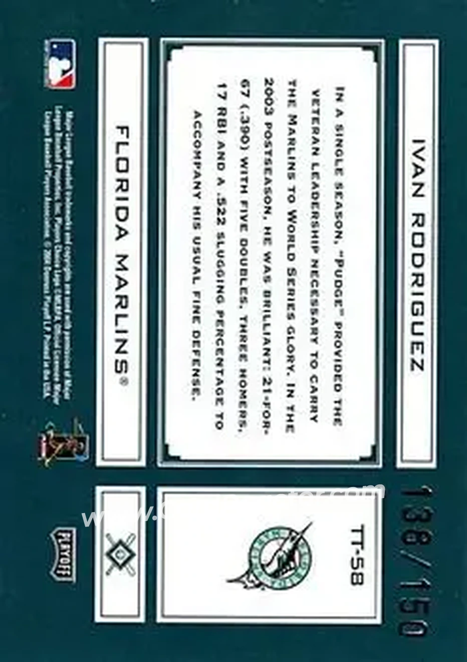 2004 Playoff Absolute Memorabilia - Tools of the Trade Green #TT-58 - Ivan Rodriguez - Florida Marlins - Back 2004 Playoff Absolute Memorabilia - Tools of the Trade Green #TT-58 - Ivan Rodriguez - Florida Marlins - Back