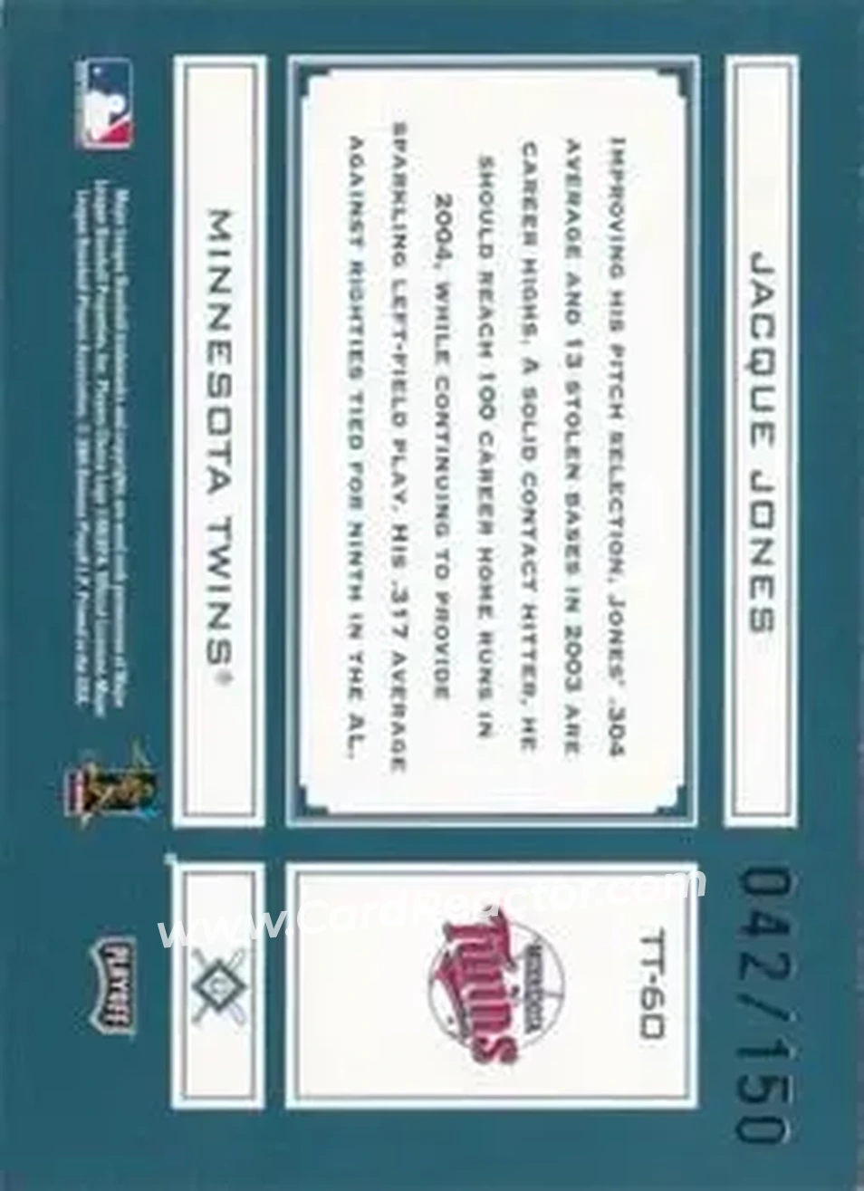 2004 Playoff Absolute Memorabilia - Tools of the Trade Green #TT-60 - Jacque Jones - Minnesota Twins - Back