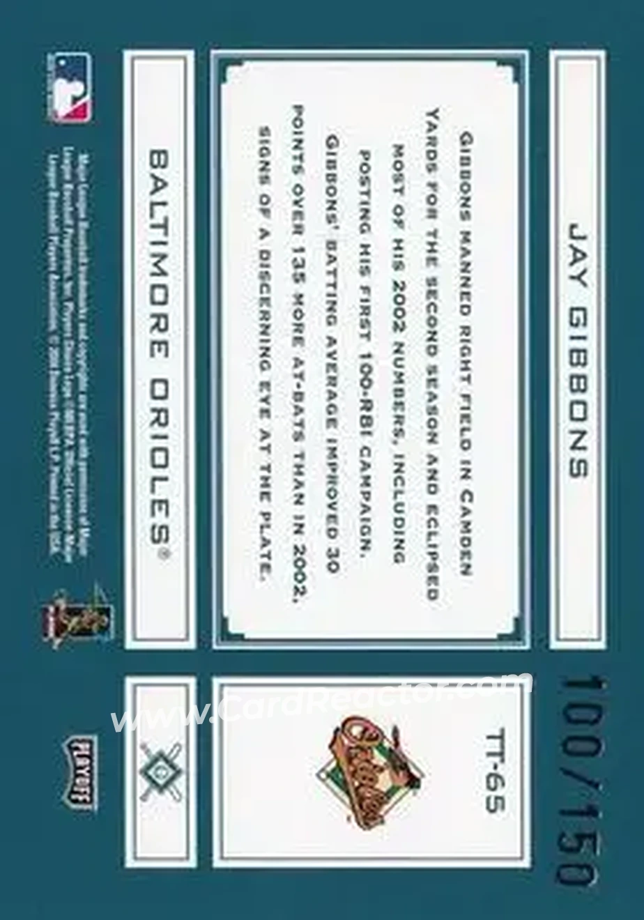 2004 Playoff Absolute Memorabilia - Tools of the Trade Green #TT-65 - Jay Gibbons - Baltimore Orioles - Back