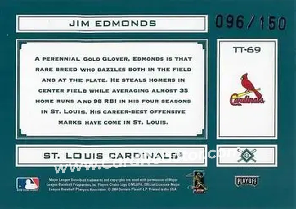 2004 Playoff Absolute Memorabilia - Tools of the Trade Green #TT-69 - Jim Edmonds - St. Louis Cardinals - Back