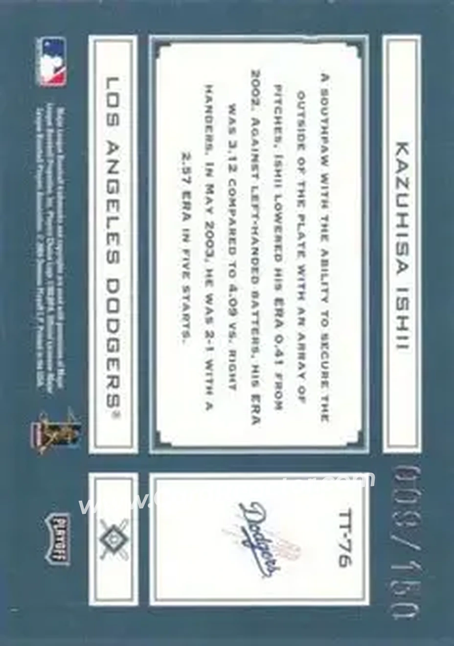 2004 Playoff Absolute Memorabilia - Tools of the Trade Green #TT-76 - Kazuhisa Ishii - Los Angeles Dodgers - Back