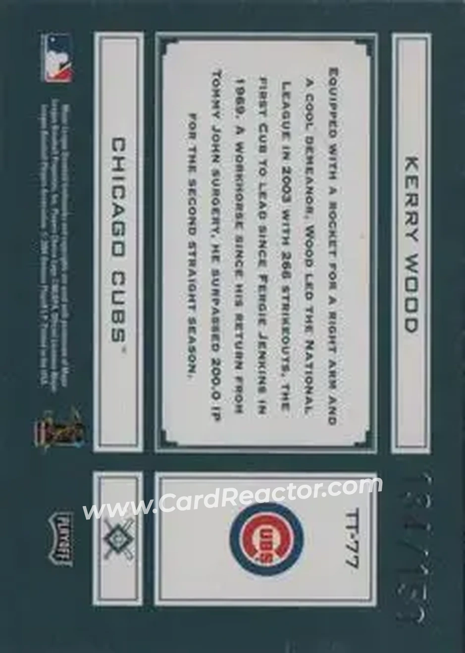 2004 Playoff Absolute Memorabilia - Tools of the Trade Green #TT-77 - Kerry Wood - Chicago Cubs - Back
