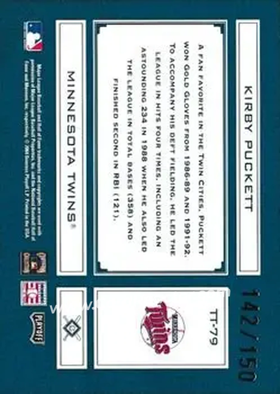 2004 Playoff Absolute Memorabilia - Tools of the Trade Green #TT-79 - Kirby Puckett - Minnesota Twins - Back