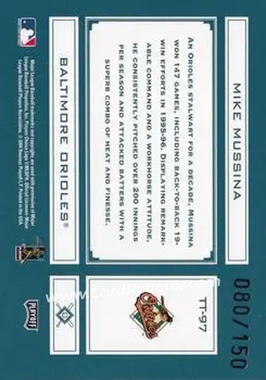 2004 Playoff Absolute Memorabilia - Tools of the Trade Green #TT-97 - Mike Mussina - Baltimore Orioles - Back 2004 Playoff Absolute Memorabilia - Tools of the Trade Green #TT-97 - Mike Mussina - Baltimore Orioles - Back