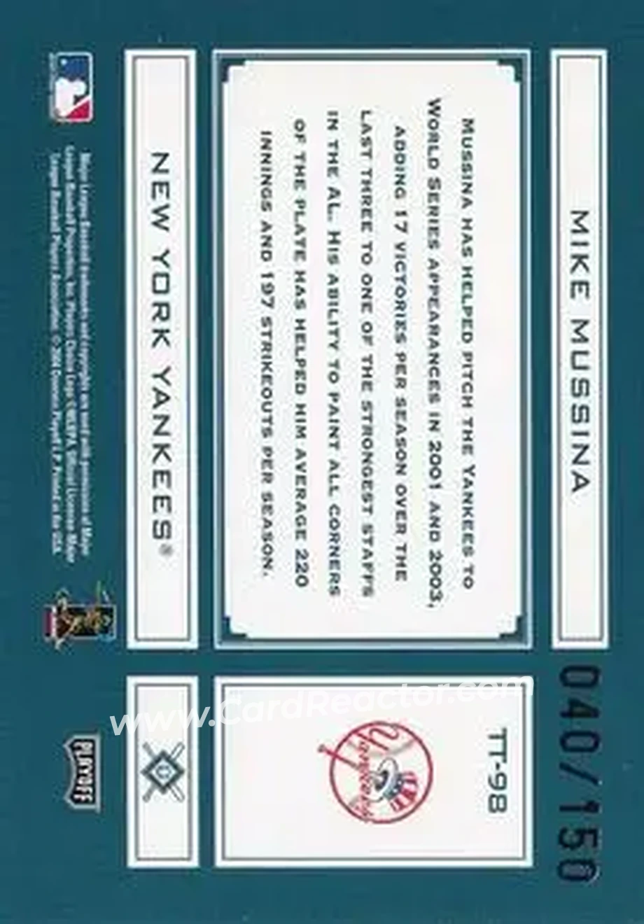 2004 Playoff Absolute Memorabilia - Tools of the Trade Green #TT-98 - Mike Mussina - New York Yankees - Back